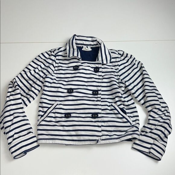Crazy 8 Girls Size 7-8 Navy & White Striped Nautical Pea Jacket - Picture 1 of 5